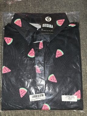 Men's Brisira Golf Shirt- Black Shirt with Pink Watermelon Print